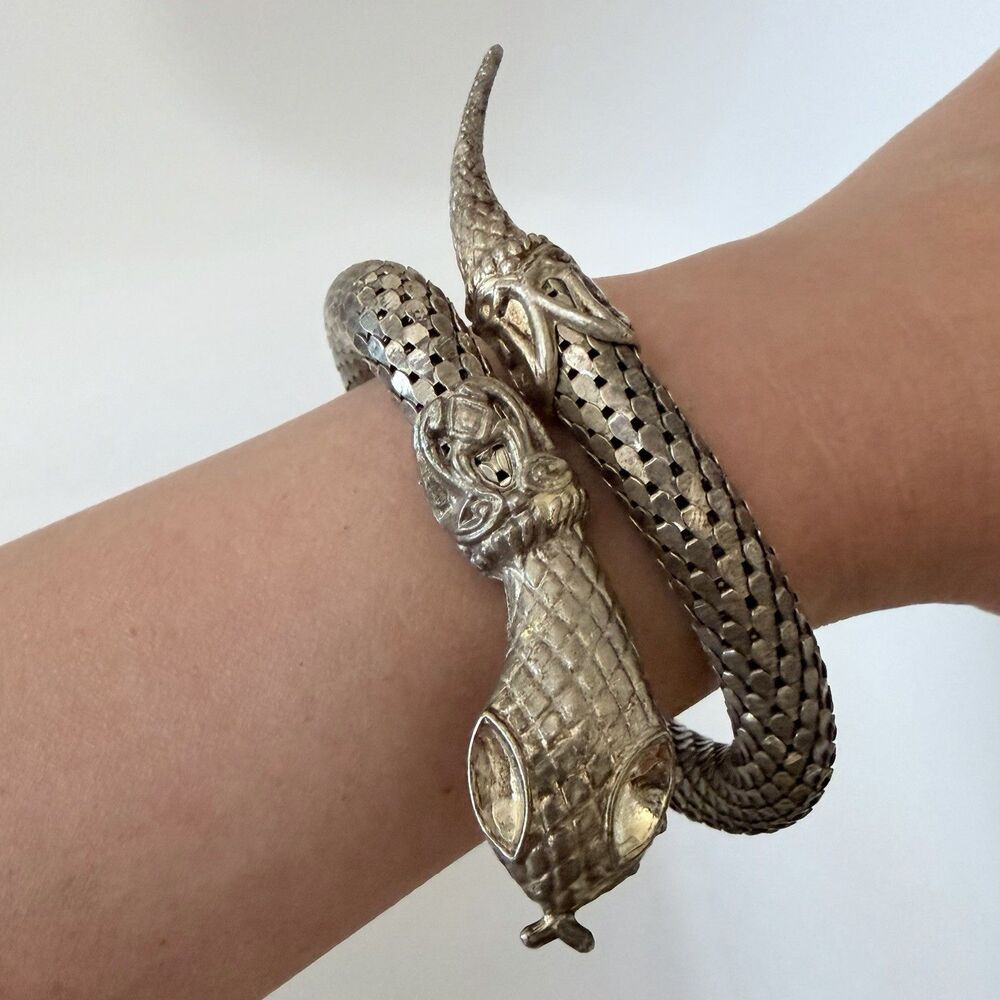 Vintage Snake Mesh Bracelet Silver Tone Wrap Serpent Signed DL Auld Artisan